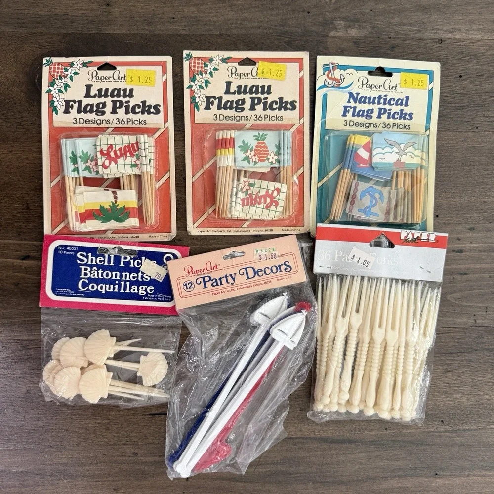 Vtg Cocktail Picks & Coasters Sailboat Nautical Seashells MCM Candles Lot Of 40